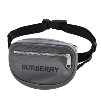 【BURBERRY 巴寶莉】經典品牌LOGO厚尼龍三用胸口包後背包腰包(灰)