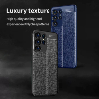 Business Style Litchi Pattern Silicone Shockproof Case For Samsung Galaxy S23 S22 S24 S20 Note20 Ultra S10 S8 S9 Plus Back Cover