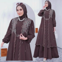 Syahira Dress Gamis Kekinian Cocok Buat Kondangan Dengan Bahan Ceruty BabyDoll Mix Bordir