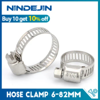 NINDEJIN 3-10pcs hose clamp adjustable 6-82mm Stainless Steel worm gear hose clip hose lock for water pipe plumbing