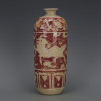 元 釉里紅堆花麒麟鳳紋冬瓜瓶 仿古瓷器出土老物件裝飾