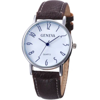 New Wholesale Fashion Geneva Silver Case Watch Hot Sale Men's Casual Leather Watches Blue Face Quartz Casual Sport Wrist Watch