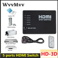 HDMI Switch 5 In 1 Out HDMI Splitter 5x1 with IR Remote Control Supports 3D 4K HD1080P HDMI Switcher For PS4 Xbox Blu-Ray Player