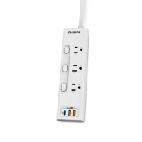 【Philips 飛利浦】新安規 3開3插 2USB+Type C PD 30W延長線1.8米(CHP8431 2入組)