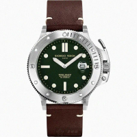 【GIORGIO FEDON 1919】GiorgioFedon1919手錶型號GF00034(墨綠色錶面銀錶殼咖啡色真皮皮革錶帶款)
