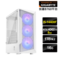 【技嘉平台】i5十核GeForce RTX 4060 TI{精靈天使}電競電腦(i5-14400F/B760/16G/1TB SSD)
