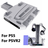 For PS5 Charging Dock Vertical Stand Cooling Fan For PS VR2 Storage Game Discs Slots Controller Charger For Sony Playstation 5