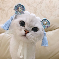 新年貓咪可愛公主格格頭飾漢服古風寵物頭套狗狗京劇帽子貴妃配飾