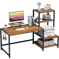 Gaming Computer Desk 59 Inches With Storage Printer Rack Double Sided Home Office Desk Laptop Computer Stand Room Desks TV Table