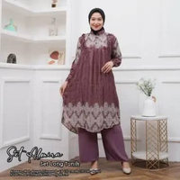 Sela Set Tunik Setelan Wanita Long Tunik Rayon Diamond Premium One Set Wanita Kekinian Celana Kulot 