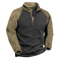 Tactical Long Sleeve Tshirt for Men Slim Fit Navy Blue Tee with Half Pull Chain Neck Ideal for Outdoor Adventures