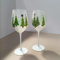 雪中的圣誕樹手繪水晶紅酒杯高腳杯玻璃葡萄酒杯子禮物歐式中古杯