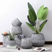 Modern Round Cement Planter Large Size Indoor Outdoor Plant Pot Cement Vase for Artificial Plant Pot Gray Home Decoration