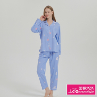 睡衣 圓圓兔 針織棉長袖兩件式睡衣(R27209-5水藍) 蕾妮塔塔