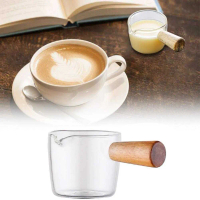 [ COD ] Gelas Milk Jug Kaca Handle Kayu Kopi Latte Art Gelas takaar Aesthetic Estetik Kaca Gagang Ka