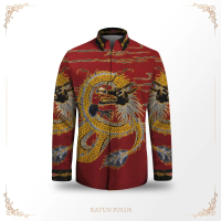 Kemeja batik pria lengan panjang bahan katun batik tulis motif naga