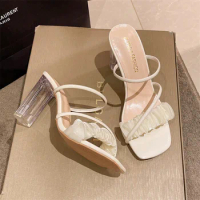 Elegant Women Crystal Shoes Summer Pumps Sandals Jelly Slippers Open Toe High Heels Women Slippers Shoes Heel Clear Sandals