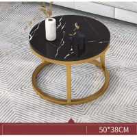 簡約圓桌茶幾（黑色大理石紋+金色架）【尺寸：長50cm*寬50cm*高38cm】 