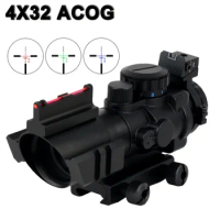 Tactical 4x32 Acog Riflescope 20mm Dovetail Reflex Optics Scope Fiber Sight for Hunting Air Gun Rifle Airsoft Sniper Magnifier