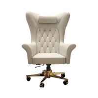Yenstone Luxury Genuine leather swivel designer seat Prismatic pattern chair computer desk boss manager chair white Office chair