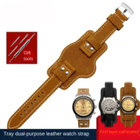 New Retro Thick Genuine Leather Watchband for Hamilton Dissel Fossil Wrist Watch Strap with Tray Mat 22mm 24mm 26mm Brown Black