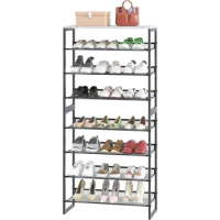 Shoe Rack 8 Tiers Shoe Storage Organizer,Large Capacity Storage Rack with White Tabletop,Adjustable Metal Shelf Stackable