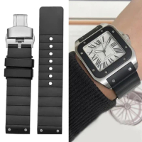 Watch Band for Cartier Santos Sandoz Santos 100 High quality Silicone Watch Strap Rubber Men and Women Black 23mm