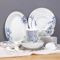 墨色 青花瓷餐具套裝中式碗盤組合 景德鎮陶瓷碗碟套裝 馨玉3.0