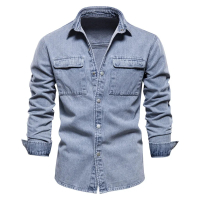 ผู้ชาย Denim เสื้อแจ็คเก็ตชาย Light Blue Casual แฟชั่น Denim เสื้อกางเกงยีนส์แจ็คเก็ต Man Streetwear