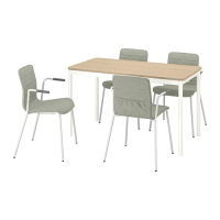 TOMMARYD/LÄKTARE 會議桌和椅, 實木貼皮, 染白橡木/淺綠色 白色