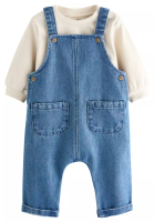 NEXT Baby Denim Dungarees and Bodysuit Set