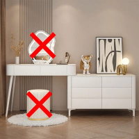 實木岩板奶油風收納櫃化妝台（100CM桌+六抽櫃（無鏡無凳） ） 