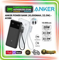 Powerbank Anker A1388 10000mAh LED Display 22.5W PD 2 Port USB A/C - A1388 Hitam
