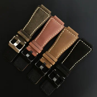 uhgbsd High Quality Leather Watch Band Fits For Bell Ross BR01 BR03 Men's Bracelet 24mm Wristband Strap