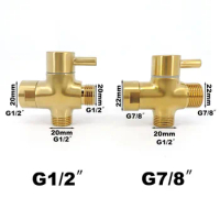 3 way Gold-plating Stainless G7/8" G1/2" T Adapter water tap faucet Valve Diverter Brass Separator for toilet Shower Head Tee o1