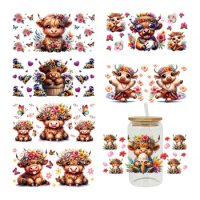 UV DTF Cut Cows Animal Wearing Hats Butterfly Multicolor Baby Pillows Stickers For 16oz Libbey Glasses Wraps Bottles Cup D17439