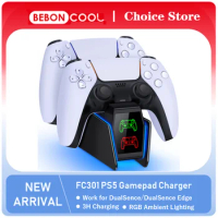 BEBONCOOL FC300 RGB Controller Charging Station For PlayStation 5 Dual Fast Charger LED Indicator Charging Stand For PS5 Gamepad