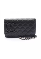 Chanel Pre-Loved Chanel Cambon line chain wallet leather Patent leather black silver hardware