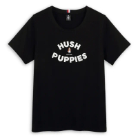 【Hush Puppies】女裝 T恤 素色立體品牌英文矽膠刺繡狗T恤(黑色 / 43211209)