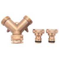 3/4 Inch 2 Way Hose Splitter Brass Y Valve Garden Tap Connector With 2 X3/4 Inch Brass Water Tap Outside Tap Kit