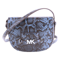 MICHAEL KORS 金屬MK 蛇紋皮革斜背馬鞍包(黑x藍)小款