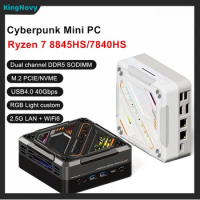 kingNovy Cyberpunk Mini PC AMD Ryzen 7 8845HS 7840HS 7735HS RGB Light DDR5 USB4.0 2.5G LAN Mini Gamer PC Computer 8K NUC WiFi6
