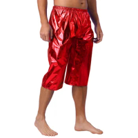 Mens Metallic Shiny Disco Dance Loose Short Pants Party Dancer Singer Costume Theme Party Clubwear Stage Performance Costumes