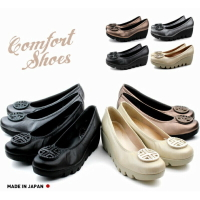 日本製 FIRST CONTACT   金屬圓釦 厚底鞋 5.5cm 減壓波浪 女鞋 #39001 (4色)