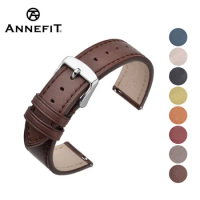ANNEFIT Classic Oil Wax Leather Watch Band 17mm 18mm 19mm 20mm 21mm 22mm Quick Release Watch Strap Silvery Buckle for Men Women