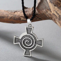 CHENGXUN Antique Men Charm Necklace Odin Symbol Norse Viking Pendant Women Celtic Spiral Whirlpool Cross Pendant Amulet Necklace
