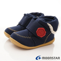 ★日本月星Moonstar機能童鞋HI系列寬楦護踝毛靴學步鞋款1045藍(寶寶段)