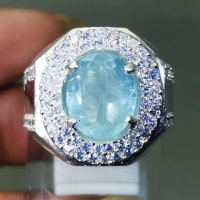 Cincin Batu Akuamarine Asli Ori Ring Perak