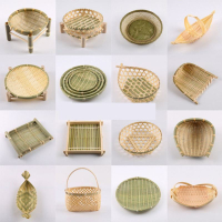 竹籃子餐具竹編籃子簸箕竹編制品純手工圓形方形家用農家水果零食