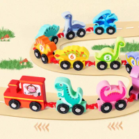 Magnetic Wooden Dinosaurs Train Set 11Pcs Number Wooden Toy Learning Cars with Numbers Color Train for Kids 2-5 Montessori Toys